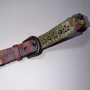 Fossil Leather Brown Multicolor Patchwork BOHO Belt Buckle 38” Length